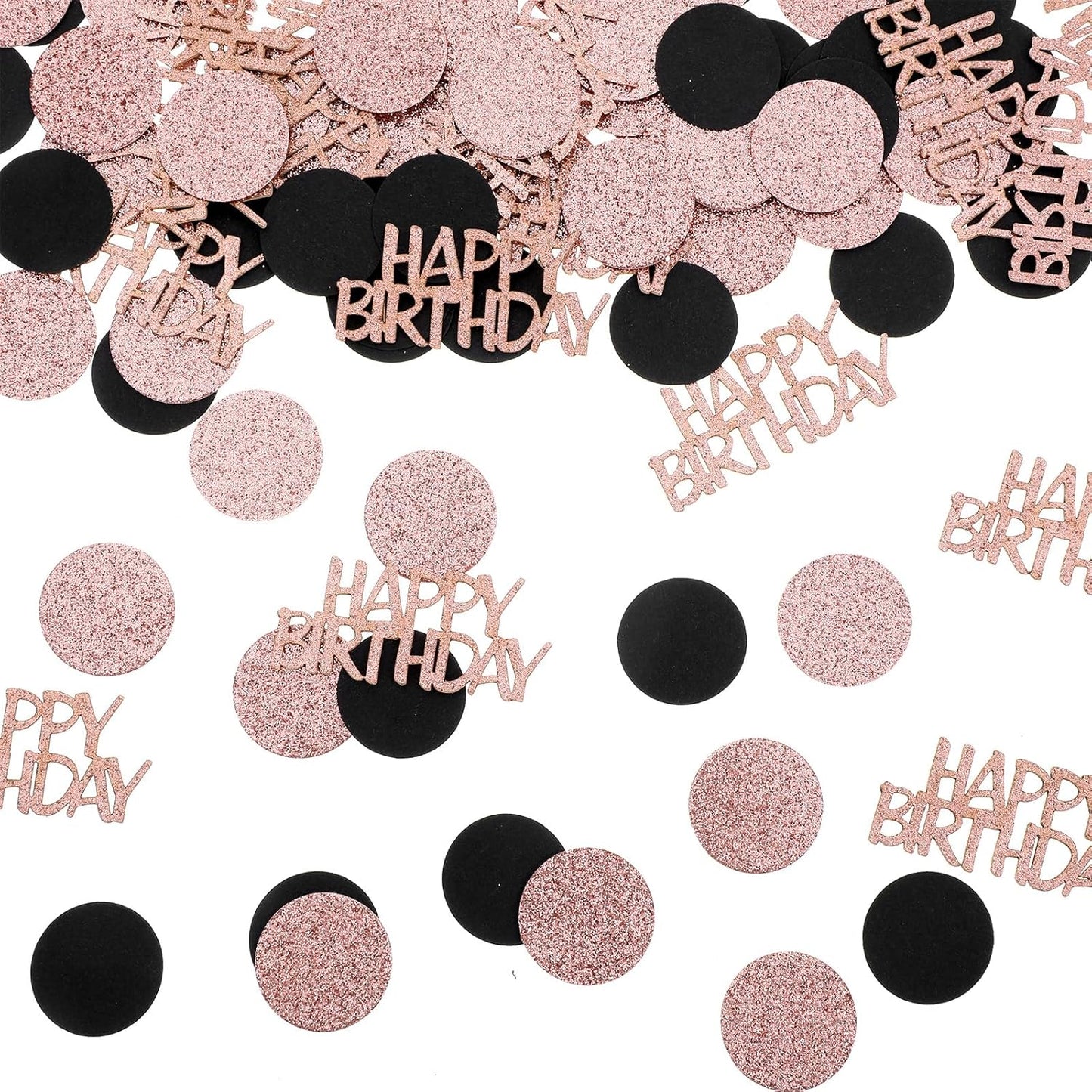 100Pcs Rose Gold and Black Happy Birthday Glitter Confetti, Polka Dot pink confetti, Sprinkling Table Scatter Paper Confettis Birthday Party Table Decorations