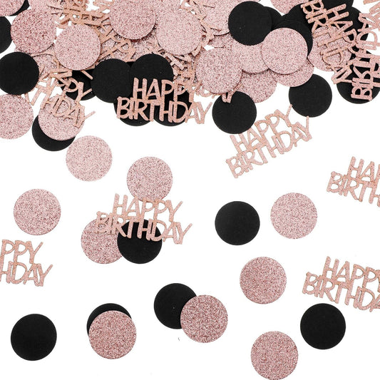 100Pcs Rose Gold and Black Happy Birthday Glitter Confetti, Polka Dot pink confetti, Sprinkling Table Scatter Paper Confettis Birthday Party Table Decorations