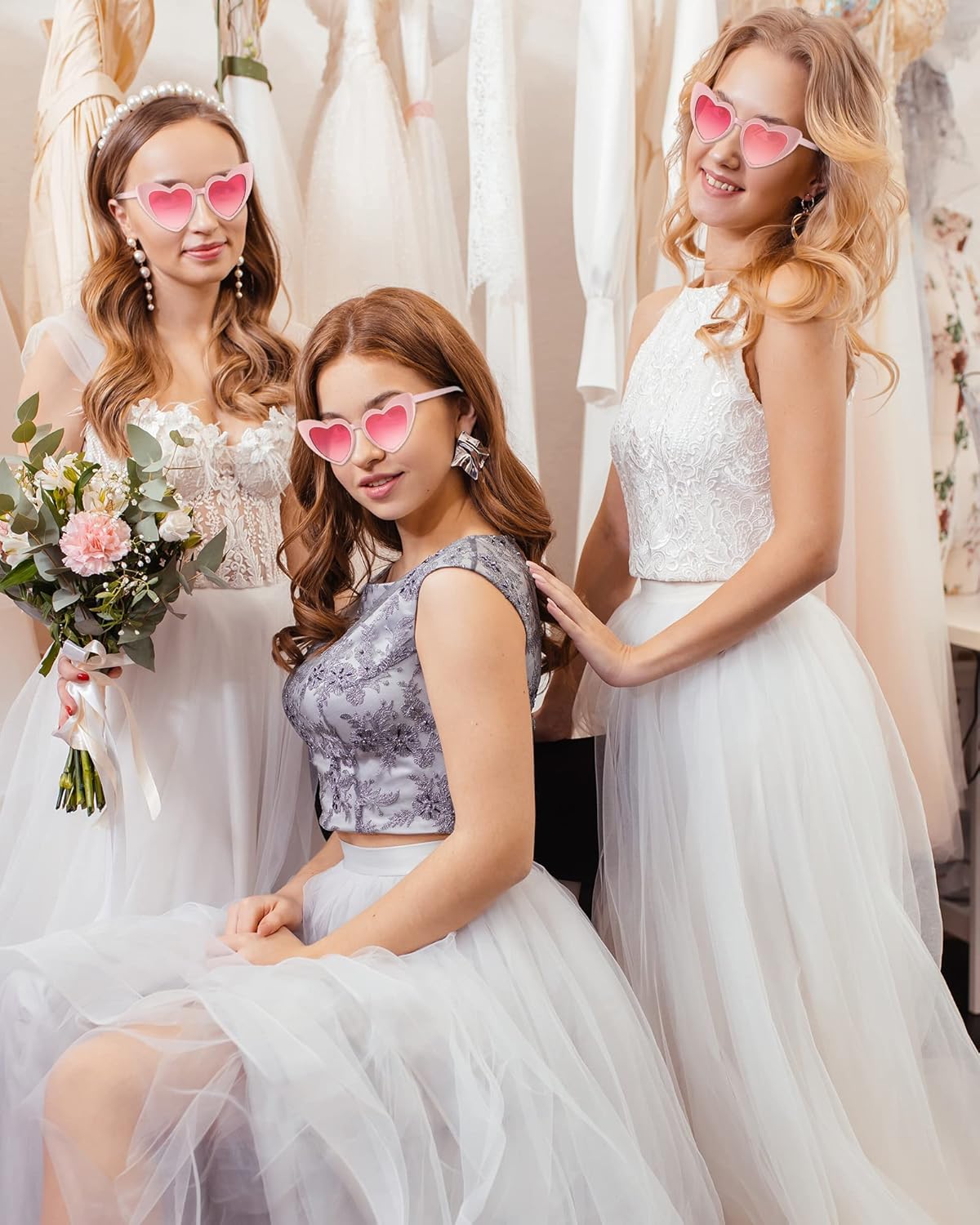 Flutesan 20 Pairs Retro Heart Sunglasses Vintage Cat Eye Heart Glasses Women Bachelorette Bride Sunglasses Bulk