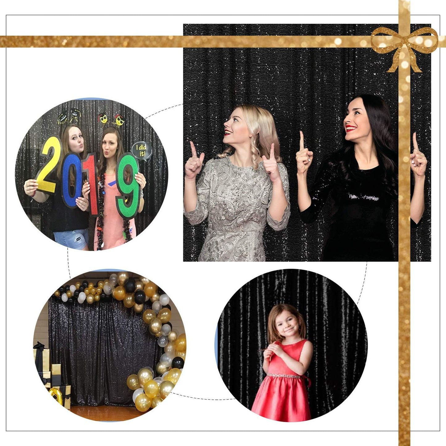 Juya Delight 4ft x 7ft Black Sequin Photo Backdrop Curtain for Wedding Party Decoration Festival Ceremony