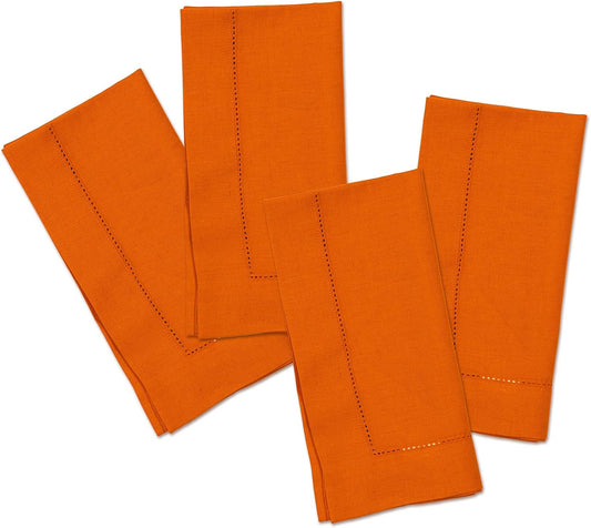 Cotton Linen Dinner Napkin Set of 4 – Hemstitch Pumpkin Cloth Dinner Napkin-20 x 20 Inch – Washable Fabric for Fall, Halloween, Thanksgiving, Everyday Dining & Décor – Serena