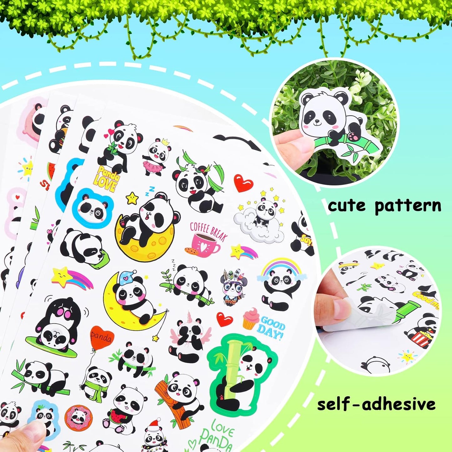 Cute Panda Stickers Cool Funny Panda Adhesive Waterproof Stickers 665 Counts for Zoo Animal Birthday Invitations Envelopes Decorations Party Goodie Gifts Bags Decor School Game Class Rewards