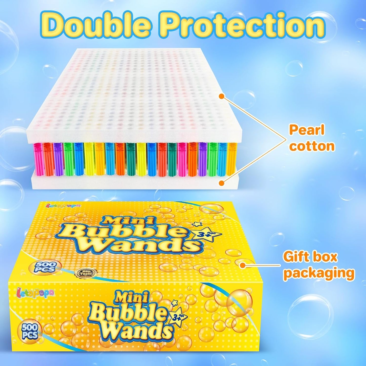 Letapapa Bubble Wand, 500 Pcs Mini Bubble Wands Bulk in 10 Colors, Bubble Easter Halloween Party Favors for Kids, Summer Toys, Indoor Outdoor Activity, Themed Birthday, Wedding, for Girls & Boys
