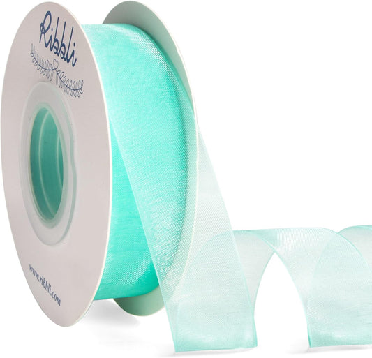 Ribbli Aqua Blue Organza Ribbon,1 Inches x Continuous 50 Yard, Blue Sheer Ribbon for Gift Wrapping,Cookie Wrapping,Wedding Decoration,All Crafting and Sewing