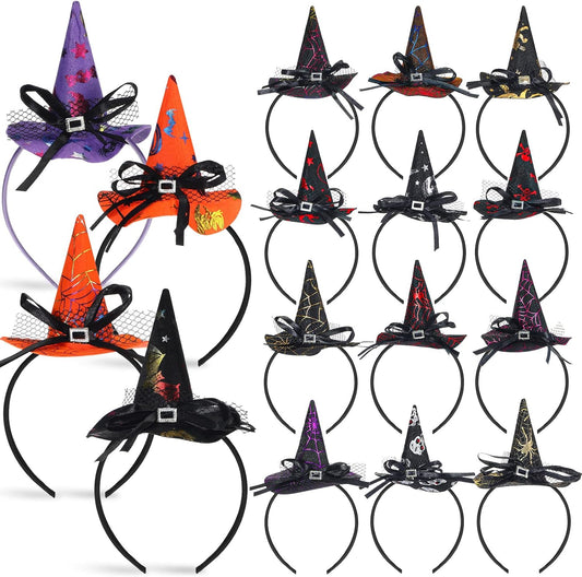 Hanaive 16 Pieces Halloween Headband Witch Hat Headband for Women Halloween Cosplay Witch Costume Hair Accessories