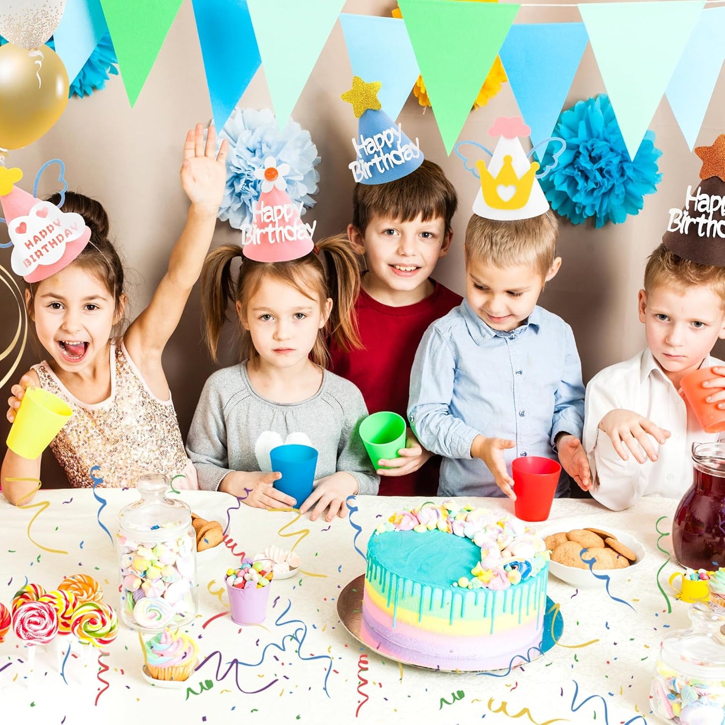CANREVEL 12 PCS Party Hats for Kids and Adults, Party Headwear, Happy Birthday Hats, Birthday Party Decorations