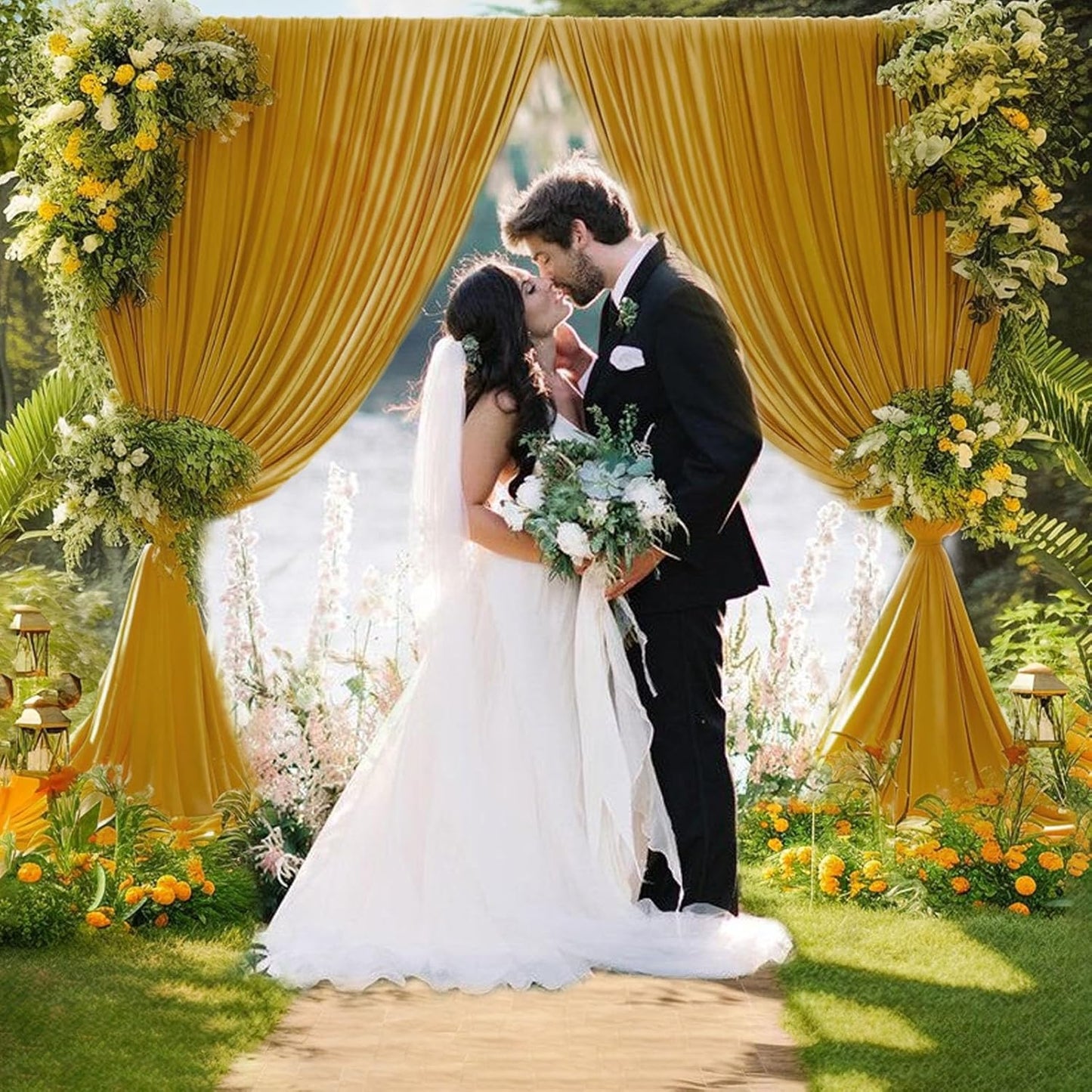 10 x 7 Feet Gold Backdrop Curtain for Partie, Background Curtains for Photoshoot, Birthday, Wedding, Halloween, Thanksgiving, Christmas, New Year Party Decoration 5Ft x 7Ft, 2 Panels