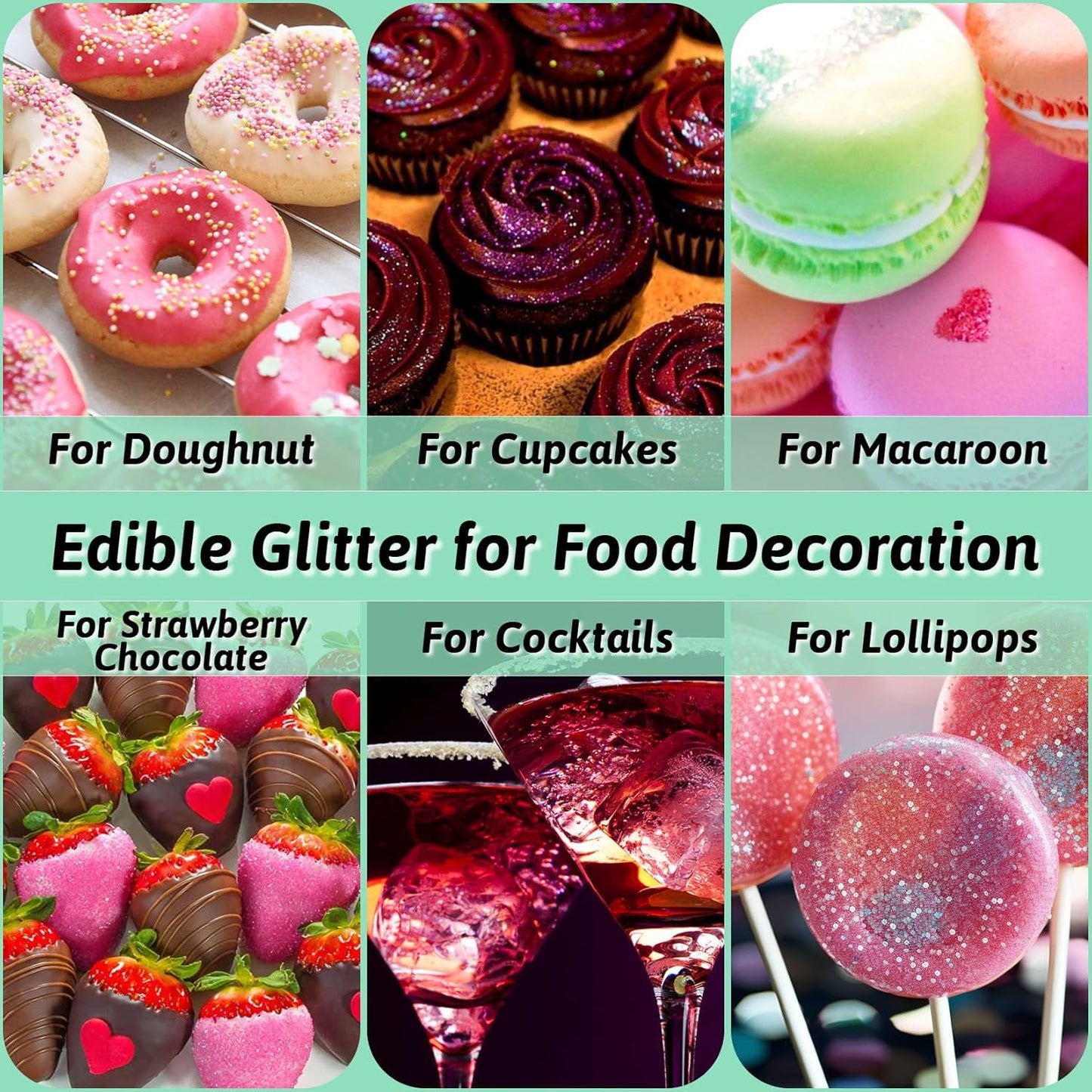Edible Glitter Set, 3 Colors Luster Dust Edible Glitter, Food Grade Metallic Food Decorating Sprinkle Dust for Drinks Wine, Powder Glitter for Fondant, Chocolate, Candy, Cookie, 5g/0.18oz, Vegan