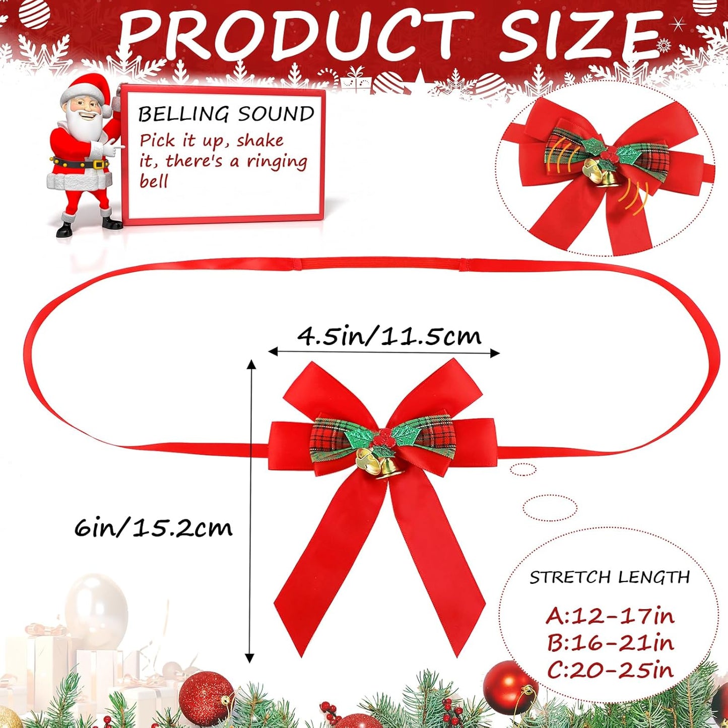 Christmas Bows for Gift Wrapping, 24 Elastic Red Stretch Loops with Bows,3 Sizes Red Bows Ribbon Crafts Perfect Boxes, Party Favors and Weddings