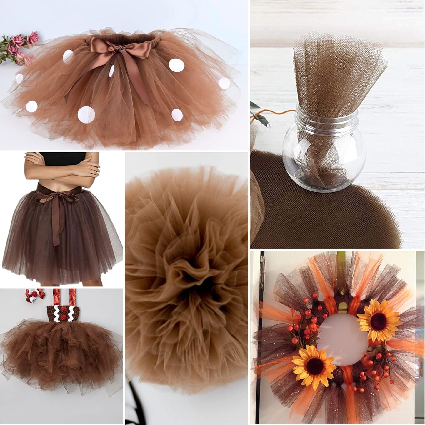 Brown Tulle Fabric Rolls 54 Inch by 40 Yards Tulle Bolt Spool for Wedding Decorations DIY Tutu Baby Shower Table Skirt Ceiling Decor Birthday Party Craft Supplies