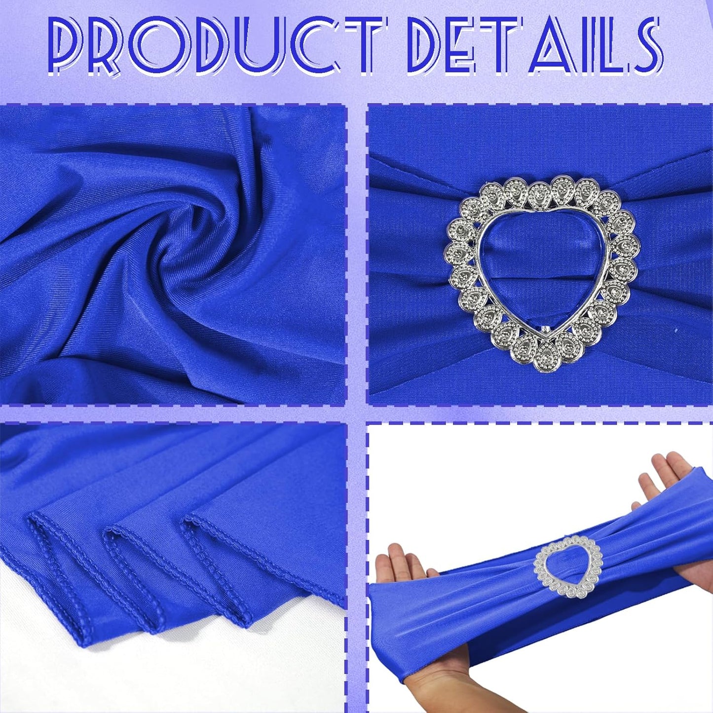 100PCS Spandex Stretch Royal Blue Chair Sashes Bows Universal Elastic Chair Cover Bands Ties with Buckle Slider for Wedding Party Ceremony Reception Event Banquet Decoration(Royal Blue)