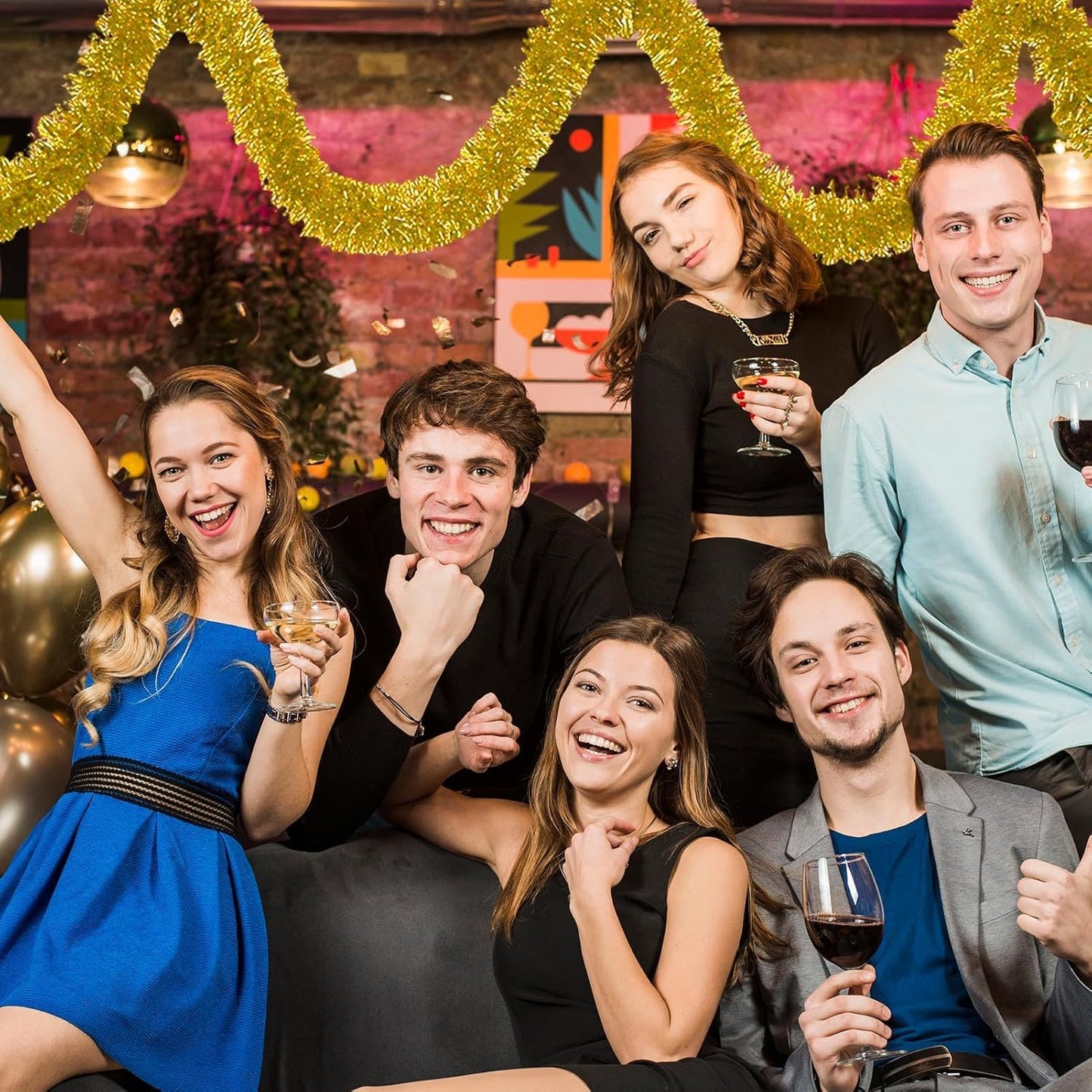 50 Feet Gold Christmas Tinsel Garland, Metallic Foil Twist Banner Wall Hanging Tinsel Streamers Backdrop for Parade Floats, Christmas, Mother's Day, Birthday Party Decorations(2in x 50ft)