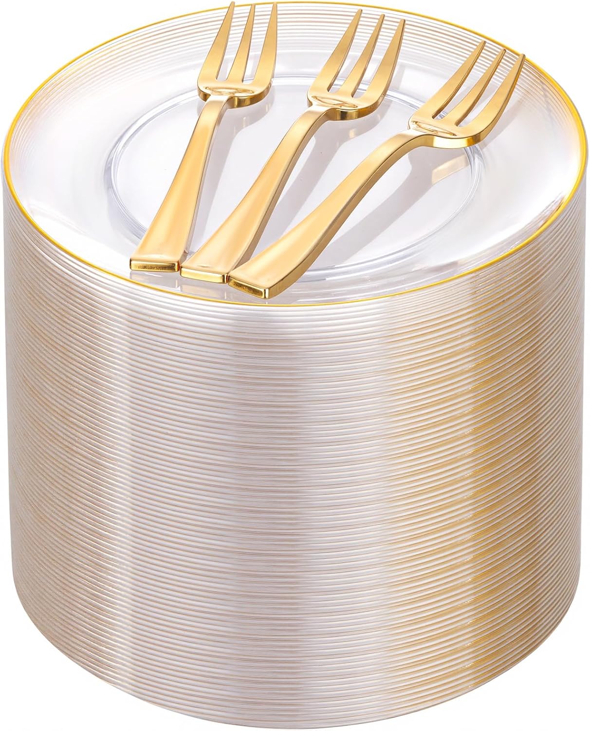 Festiva 200Pcs Clear Plastic Dessert Plates Disposable 6.3" with Plastic Forks 5" - Small Clear Plates-Dessert/Cake/Appetizer Plates for Thanksgiving/Christmas Party & Wedding - Serve for 100Guests