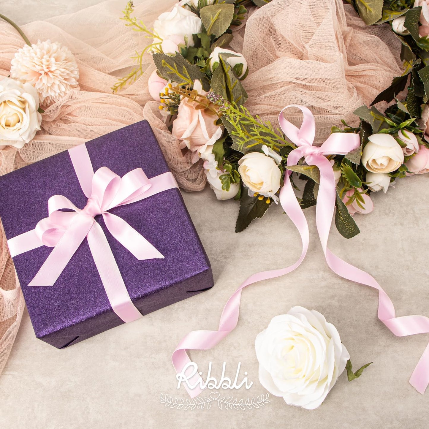 Ribbli Light Pink Satin Ribbon 5/8 inch x Continuous 25 Yards,Double Faced Satin Use for Craft, Gift Wrapping, Christmas Ornaments, Hair Bows, Bouquet Bows