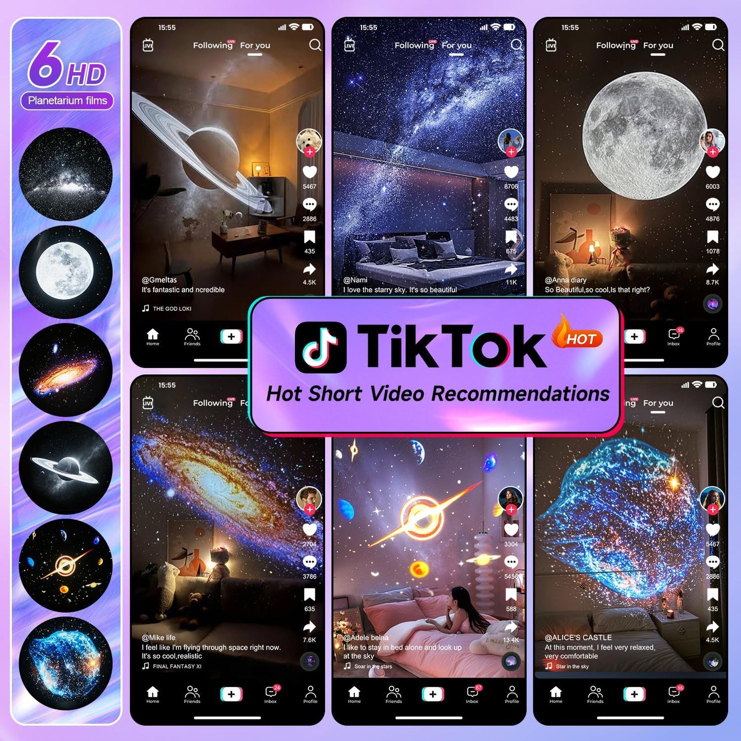 Planetarium Projector, HD Film Galaxy Projector for Bedroom, Rechargeable Star Galaxy Light with 15Music&Bluetooth, with Timer,Ceiling Decor Moon Lamp for Kids Room Decor