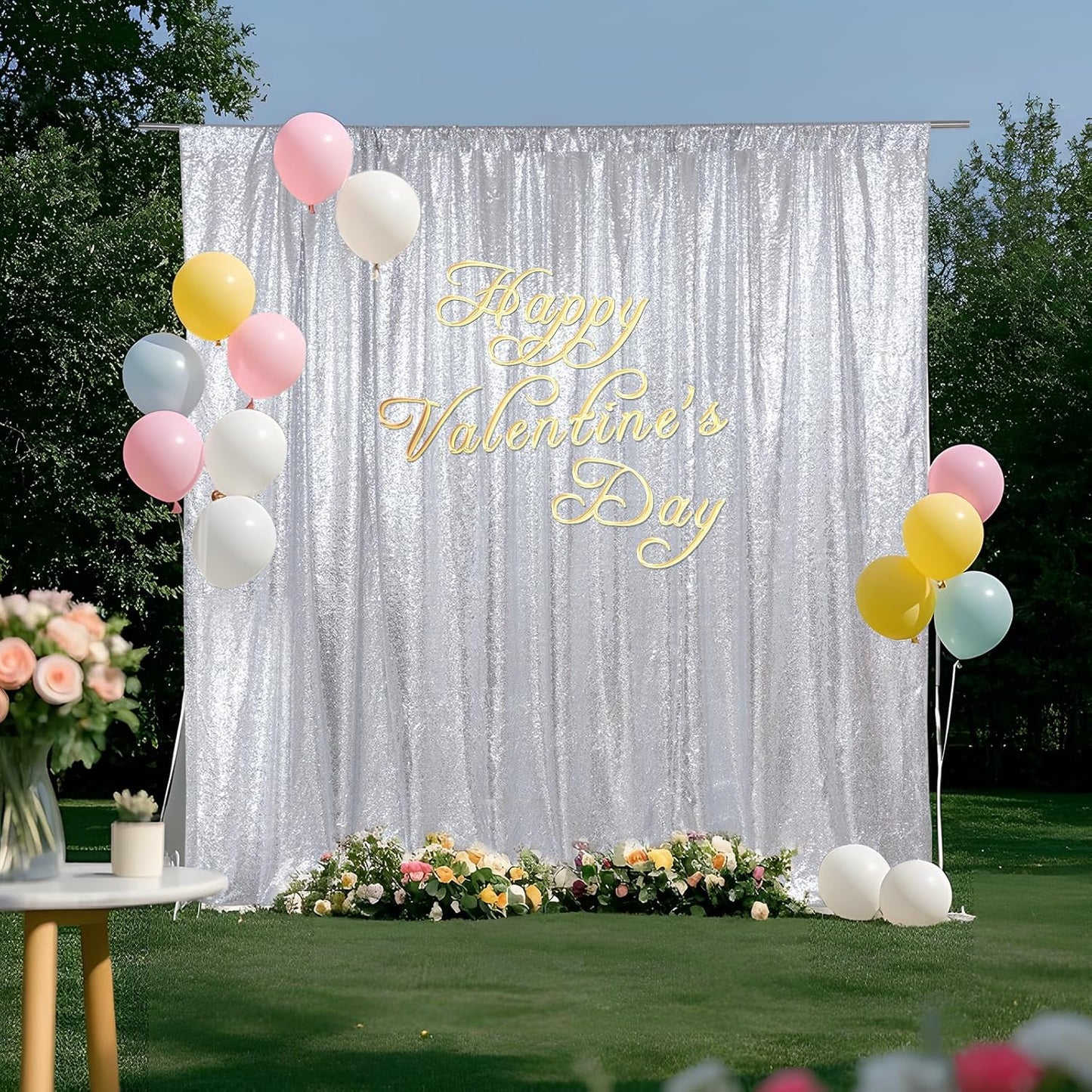 SquarePie Sequin Backdrop Not See Through Thick Background Glitter Curtain Party 6FT x 6FT Silver