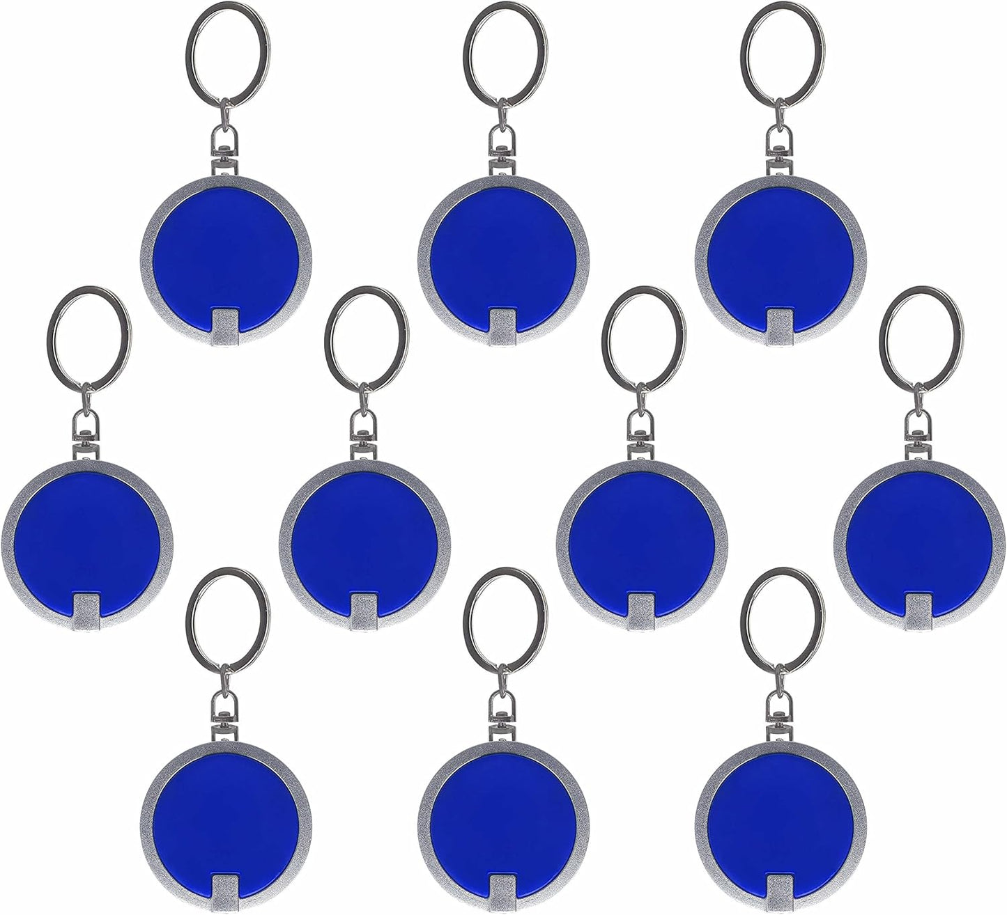 DISCOUNT PROMOS 10 Round LED Keychains - Battery included, Plastic - Blue