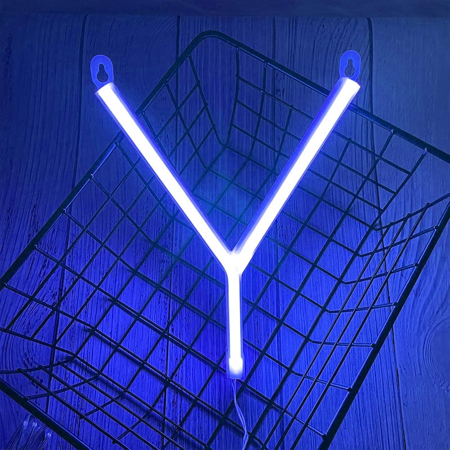 LED Blue Neon Letter Signs Night Light Battery or USB Operated LED Marquee Letters Neon Art Decorative Lights Wall Decor for Children Baby Room Christmas Wedding Party Decoration(Y)