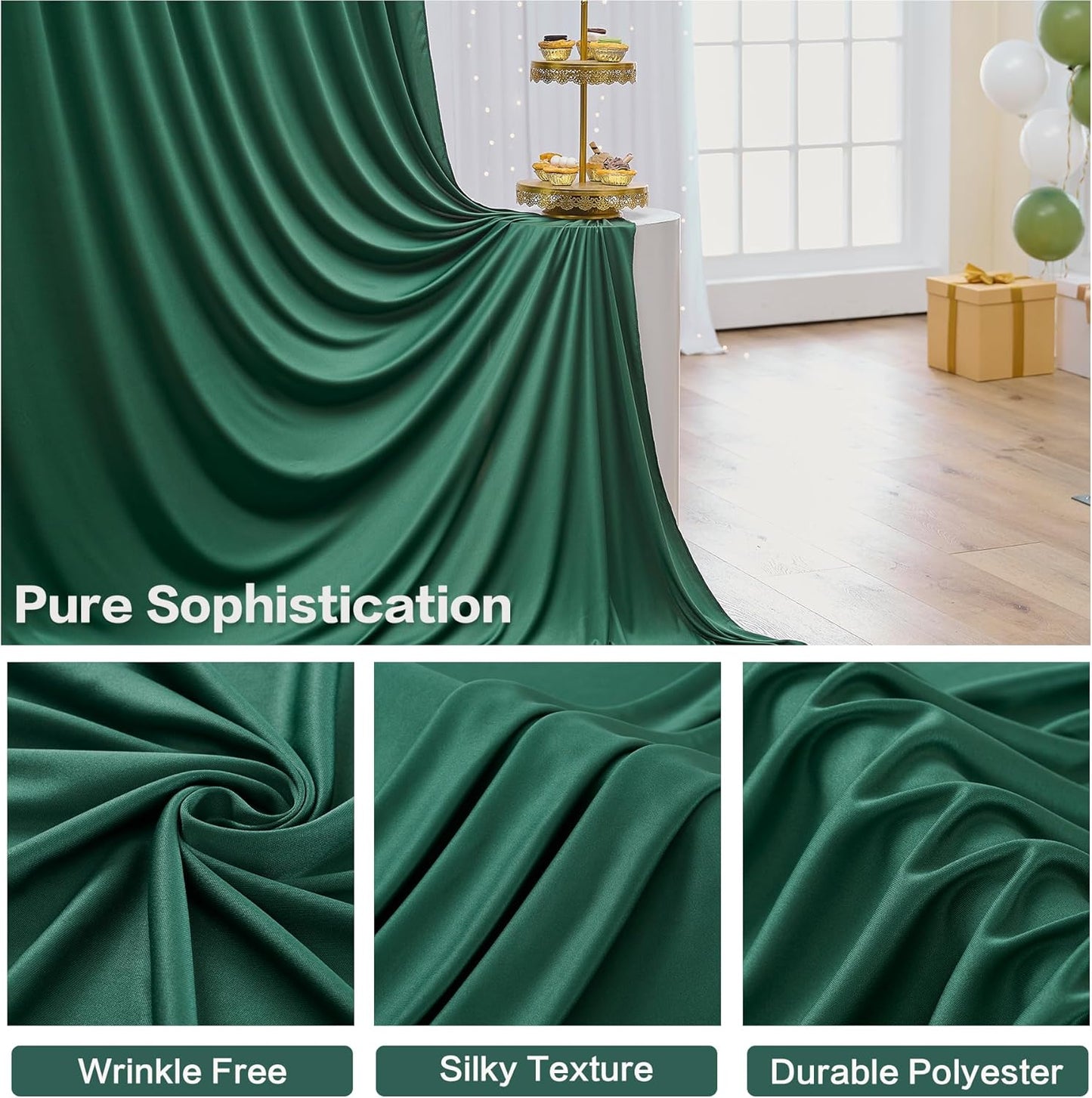 PartyVillage 20ft×15ft Forest Green Backdrop Curtain for Wedding Parties, 4 Panels Wrinkle Free 15 FT Long Polyester Photo Backdrop Drapes Back Drop Cloth for Birthday Photography Background