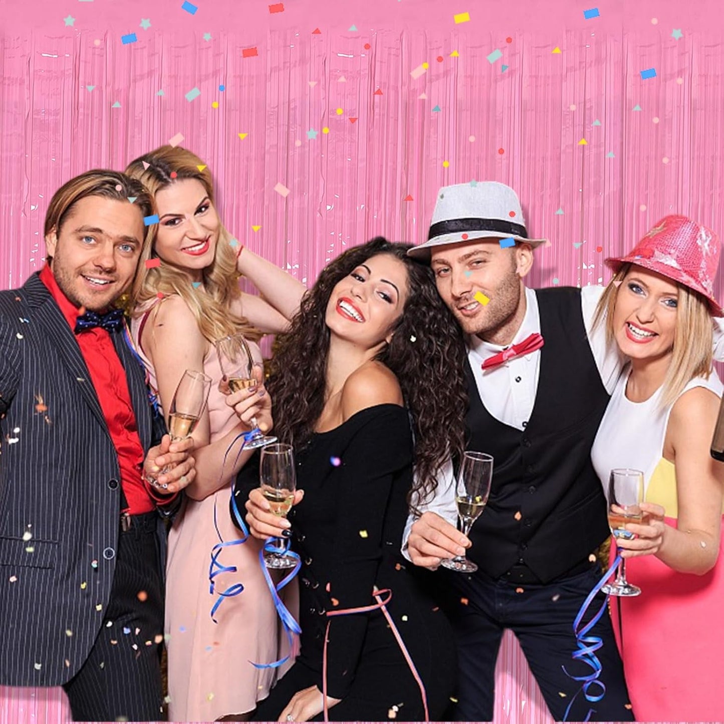 5 Pack Pink Tinsel Curtain Foil Fringe Birthday Graduation Party Decorations Photo Booth Streamer Backdrop