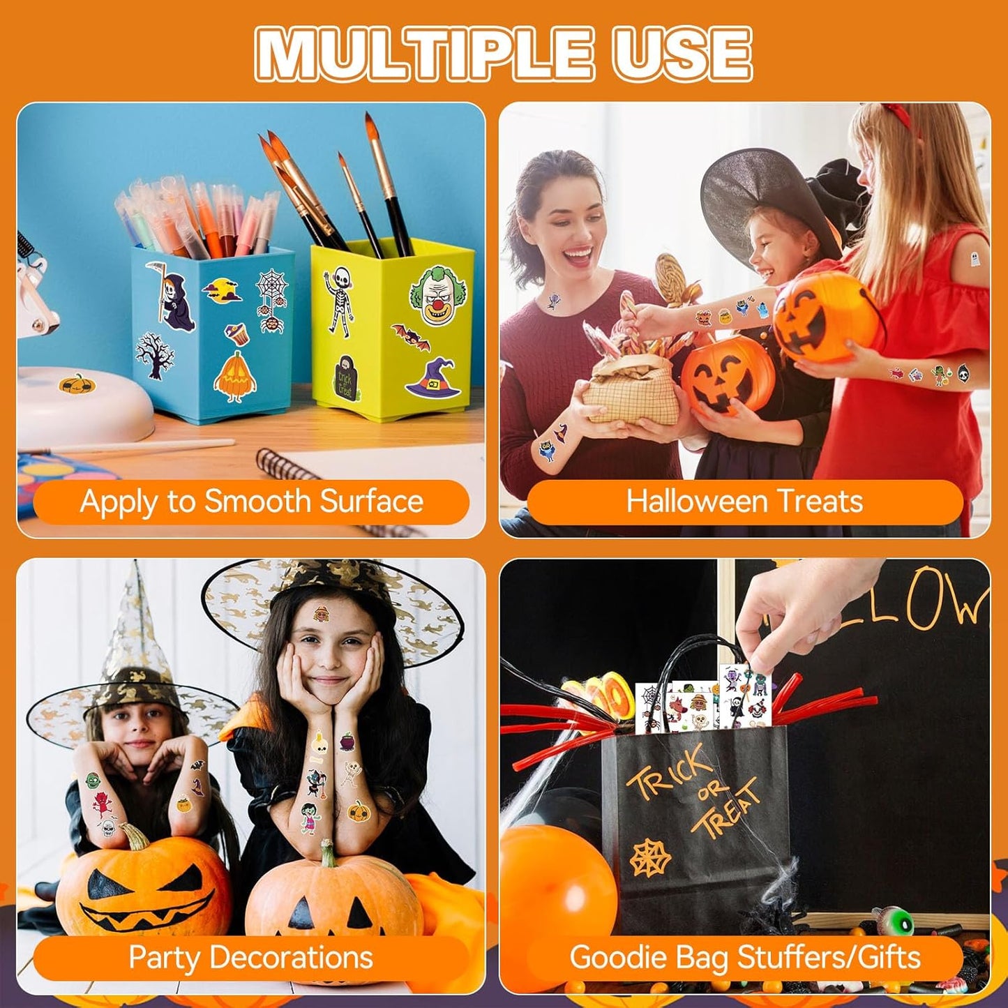 Temporary Tattoos for Kids - 11 Sheet Trick or Treat Tattoos for Boys & Girls - Halloween Goodie Bag Fillers & Party Favors