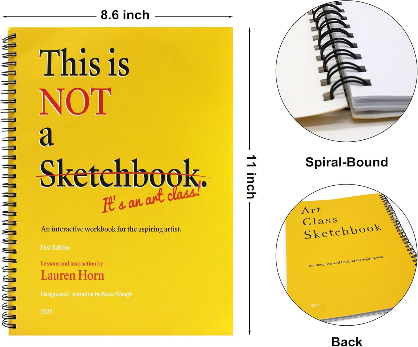 Sonjade Sketch Books This is NOT a Sketchbook, It's an Art Class! Art Book Drawing Pad, 100 Sheets, 8.6 x 11 Inch, Yellow