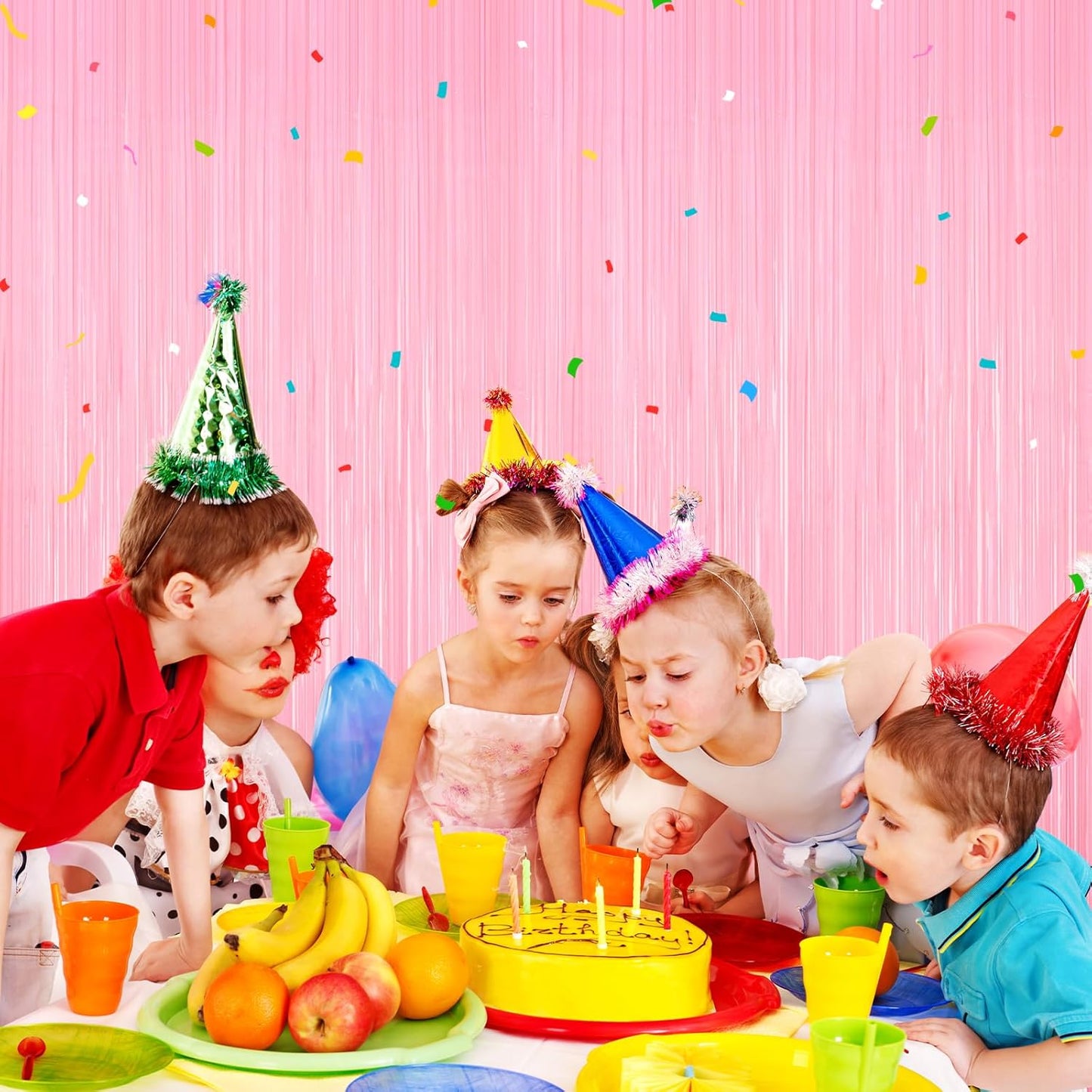 2Pack Foil Curtain Pastel Pink Backdrop Streamers Metallic Tinsel Fringe Curtains Photo Booth Props for Birthday Wedding Engagement Bachelorette Christmas Celebration Valentines Party Decorations