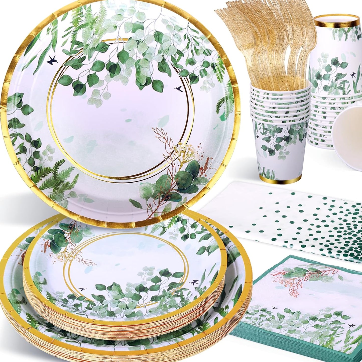 Sage Green Party Decoration, 126PCS Sage-Green Plates and Napkins Party Supplies, Spring Greenery Eucalyptus Leaves Disposable Dinnerware Decor for Wedding Birthday Baby Shower