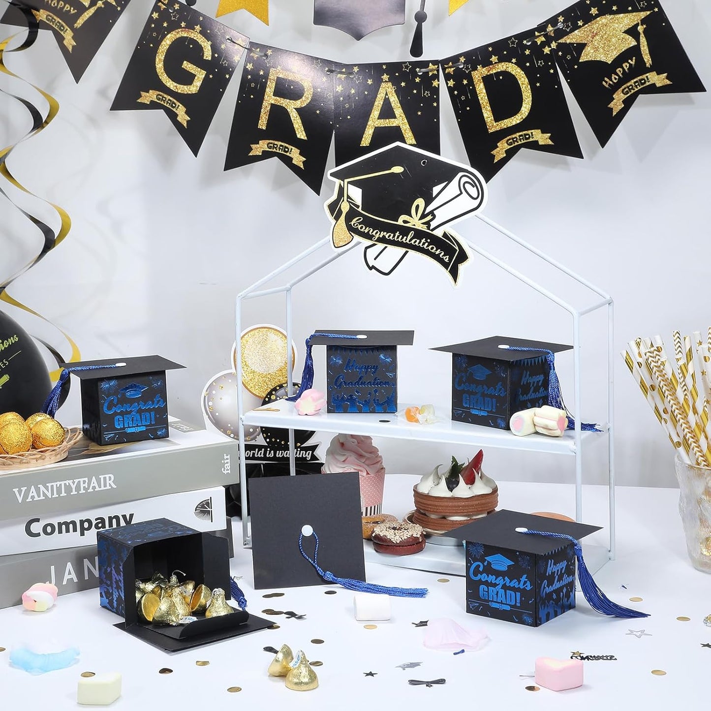 COTOPHER 36 Pack Mini Graduation Cap Gift Boxes with Tassel, Class of 2025 Graduation Candy Boxes Centerpieces for Tables Party Decorations, Small Treat Chocolate Box Graduate Favors Supplies