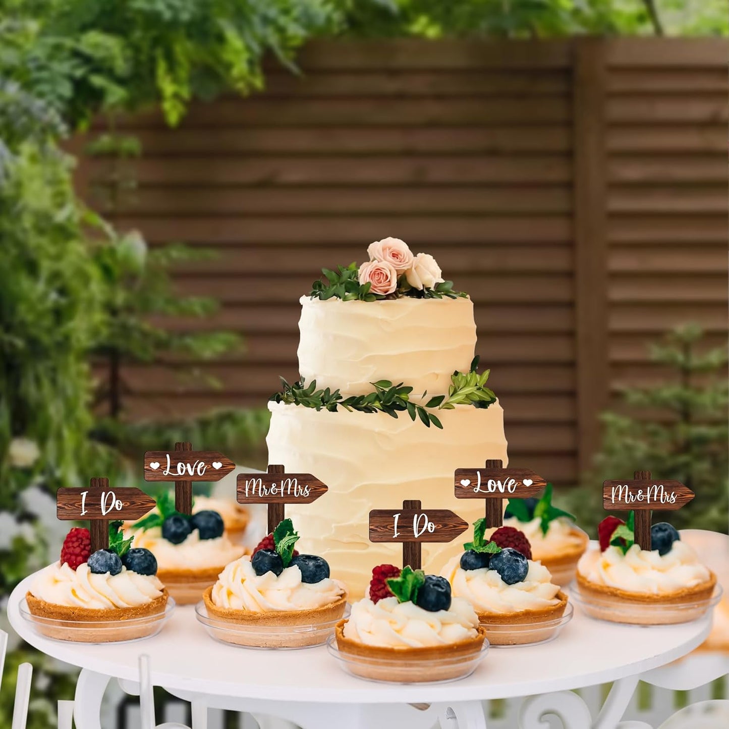 12 PCS Rustic Wedding Cupcake Toppers in Wood Wedding Engagement Cake Decorations