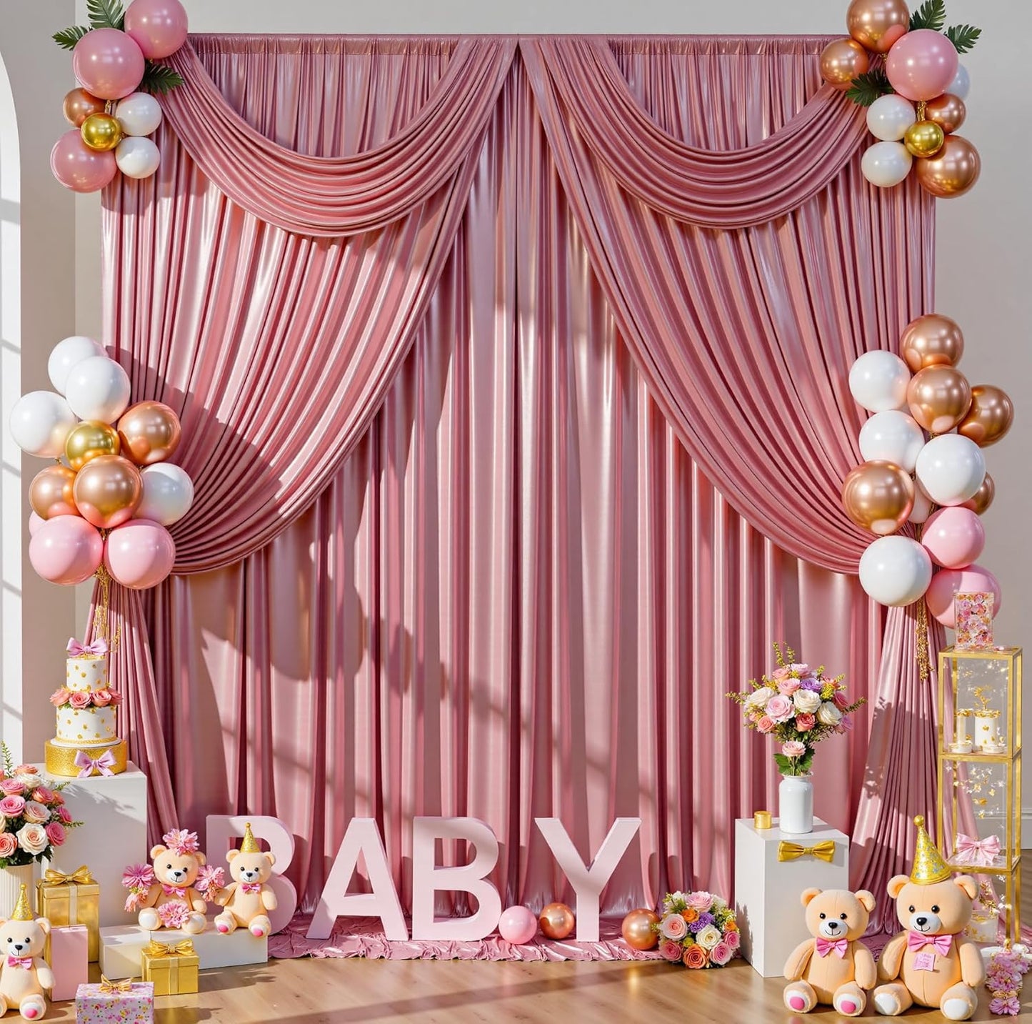 10ftx10ft Rose Gold Sequin Backdrop Curtain for Parties, Wrinkle Free Thick Glitter Sparkle Photo Backdrop Drapes 2 Panels 5x10FT Shimmer Back Drop Cloth for Wedding Birthday Photography Background