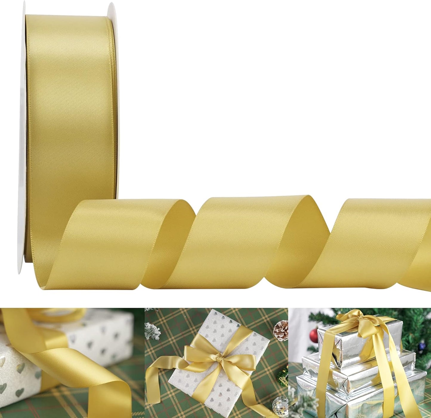 HUIHUANG 1.5 inch Wide Satin Ribbon 50 Yards Gold Double Face Polyester Silk Satin Ribbon for Gift Wrapping Hair Bows Making Floral Bouquet Wedding Invitation Decor Party Favor and Craft Supplies