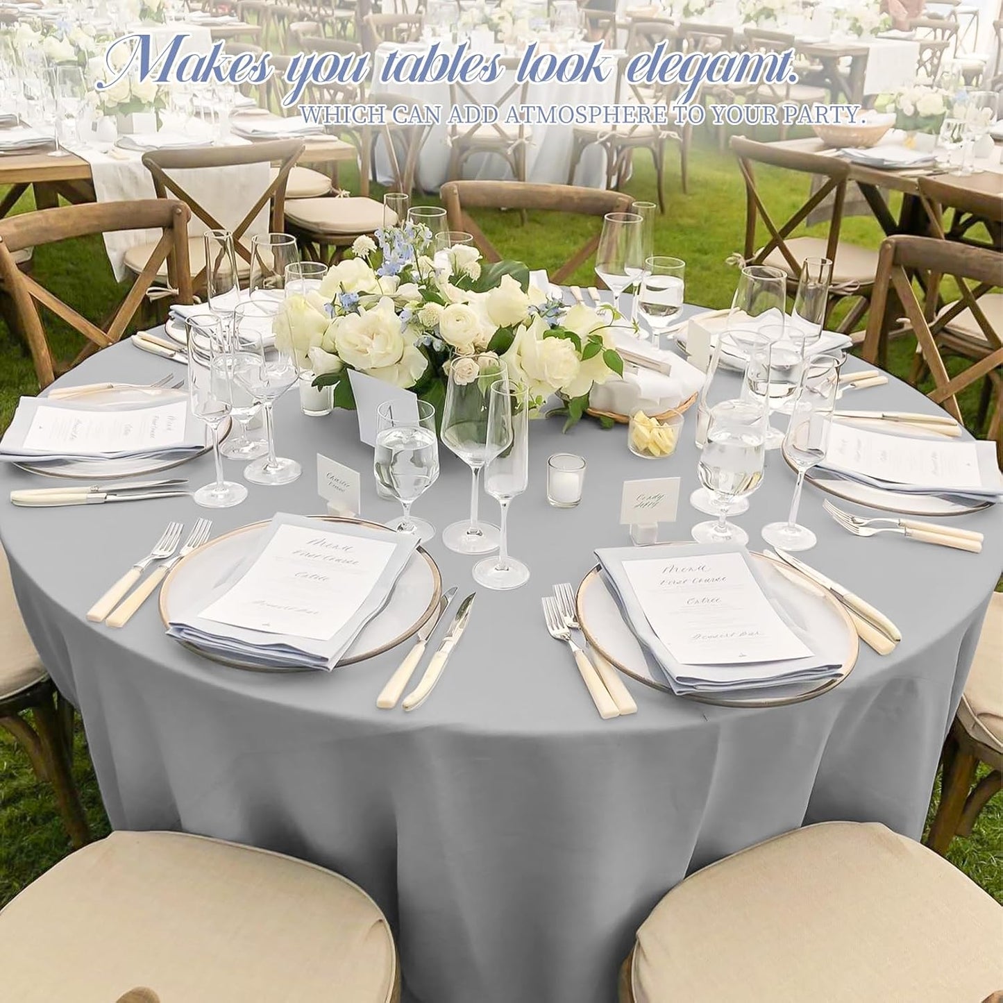 6 Pack Light Grey Round Tablecloths - 120 Inch, Polyester Table Cover, Stain and Wrinkle Resistant Washable Fabric Table Cloth for Wedding Banquet Parties