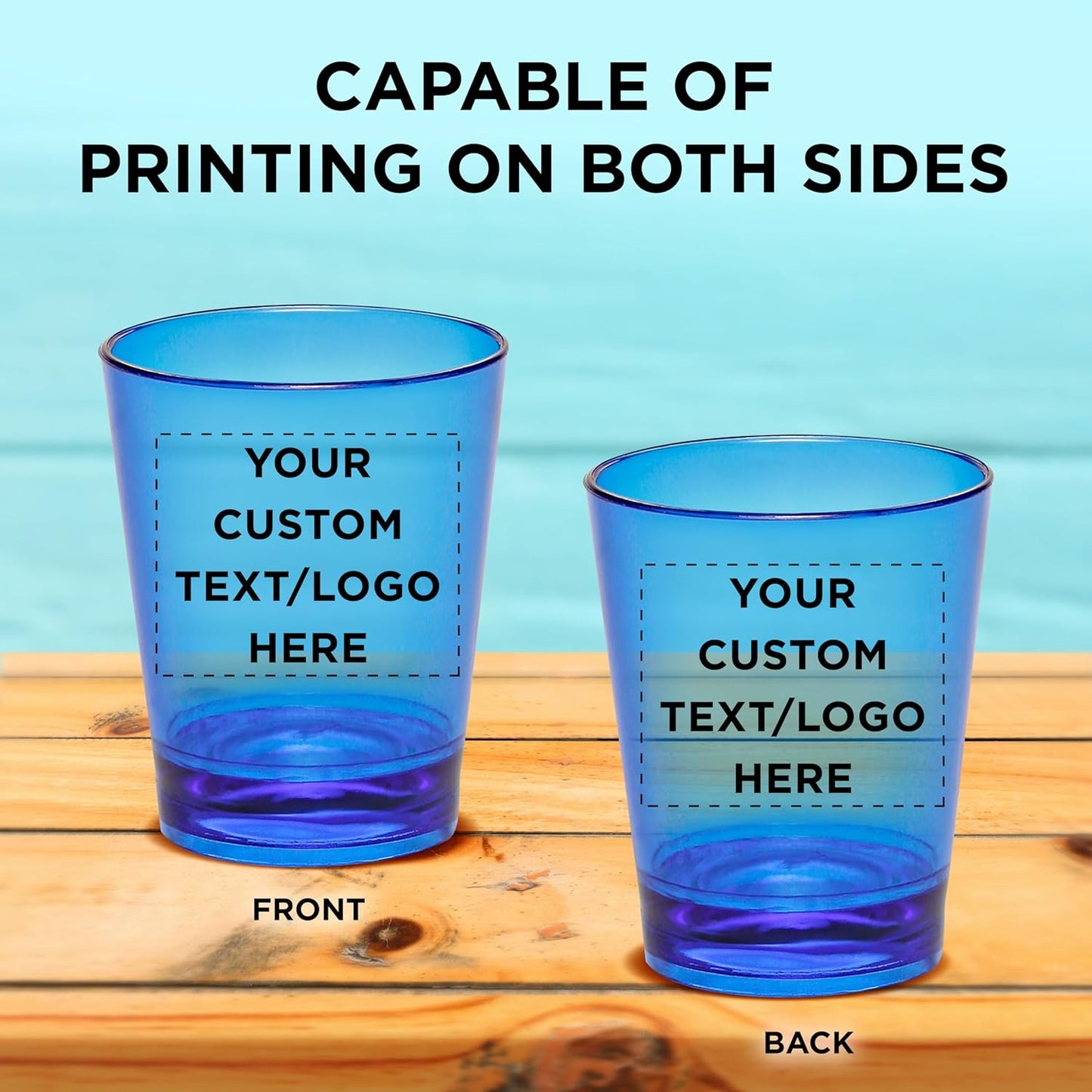 Custom Translucent Plastic Shot Glasses 1.5 oz. Set of 10, Personalized Bulk Pack - Acrylic, Great for Wedding, Party, Birthday, Gifts - Blue