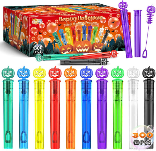 SpringFlower 300 PCS Halloween Bubble Wands, Party Favor Mini Bubble Wands Halloween Gifts Kids Goodie Bag Stuffers for Trick or Treat
