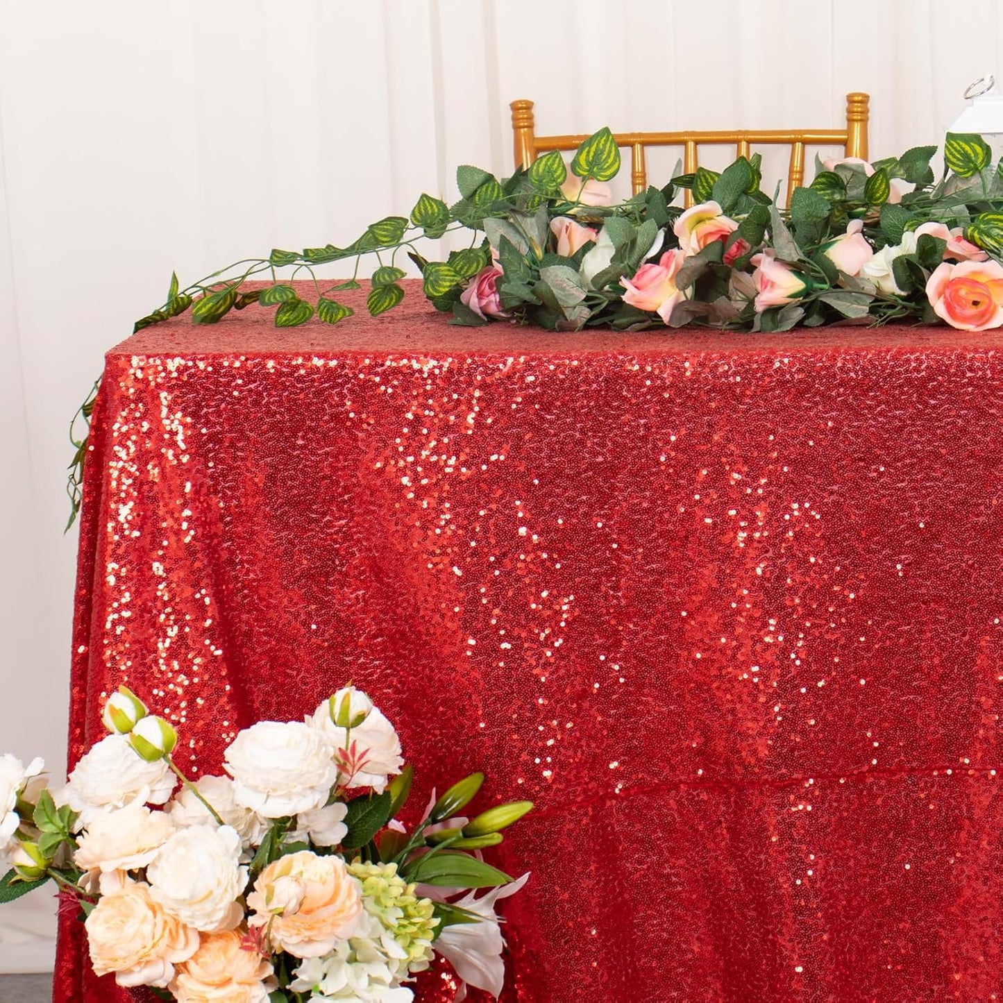 ShinyBeauty Red Table Cloths for Christmas 2 Packs, 72X72 Inch Sequin Tablecloths Square Shimmer Table Cloth Overlay Red Tablecloth for Wedding, Birthday Tables