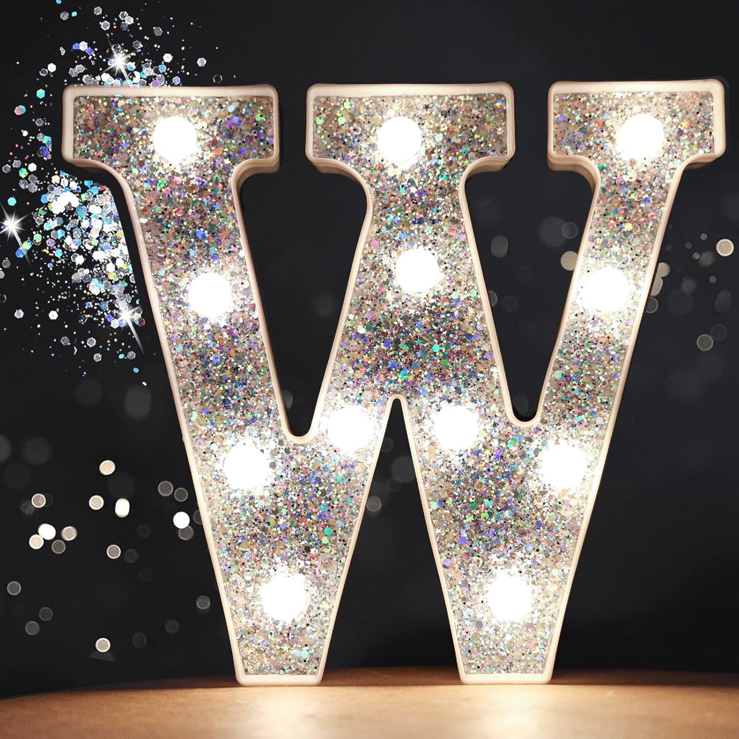 Pooqla Light Up Letters, LED Marquee Letters for Silver Birthday Decorations, Battery Powered Night Light Teenager Girl Room Decor, Gift for Girls Boys Wedding Bedroom Christmas Party Decor, Letter W