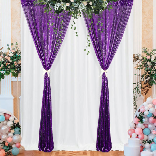 ShinyBeauty Premium Sequin Backdrop Curtain - 4x10ft Purple Wedding Drapes, Glitter Party Decor, Photography Background, Reversible Sparkle Fabric for Events & Home Decor (4FTx10FTx2PC)