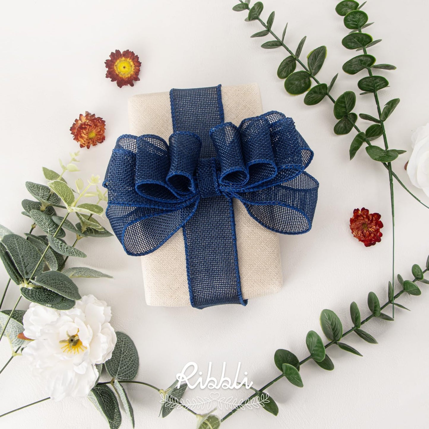 Ribbli Navy Burlap Wired Ribbon,1-1/2 Inch x 10 Yard, Wired Edge Ribbon for Big Bow,Wreath,Tree Decoration,Outdoor Decoration