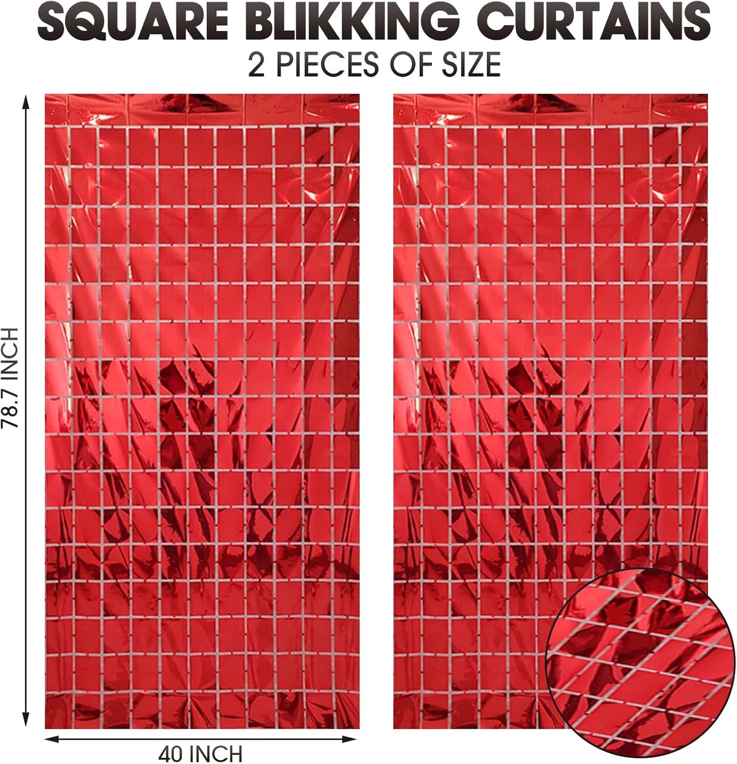 2 Pcs Red Foil Fringe Square Curtain Backdrop - Blue Streamers Party Decorations, Sequin Square Curtain Photo Backdrop Props for Birthday Party Graduation Bachelorette Wedding Decor, 3.3 x 6.6 Ft