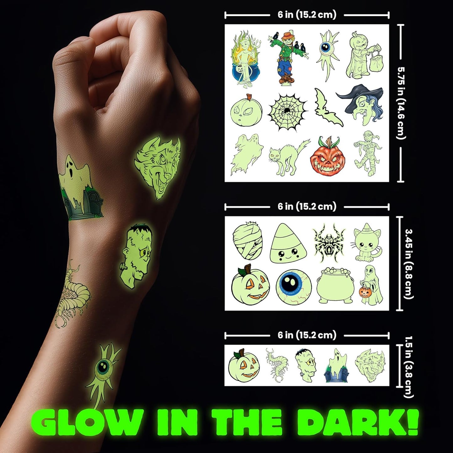 Glow in the Dark Ghost Temporary Tattoos – 50 Pack Halloween Tattoos for Kids, Spooky Party Favors, Non-Toxic & Easy to Apply, Fun Trick-or-Treat Handouts