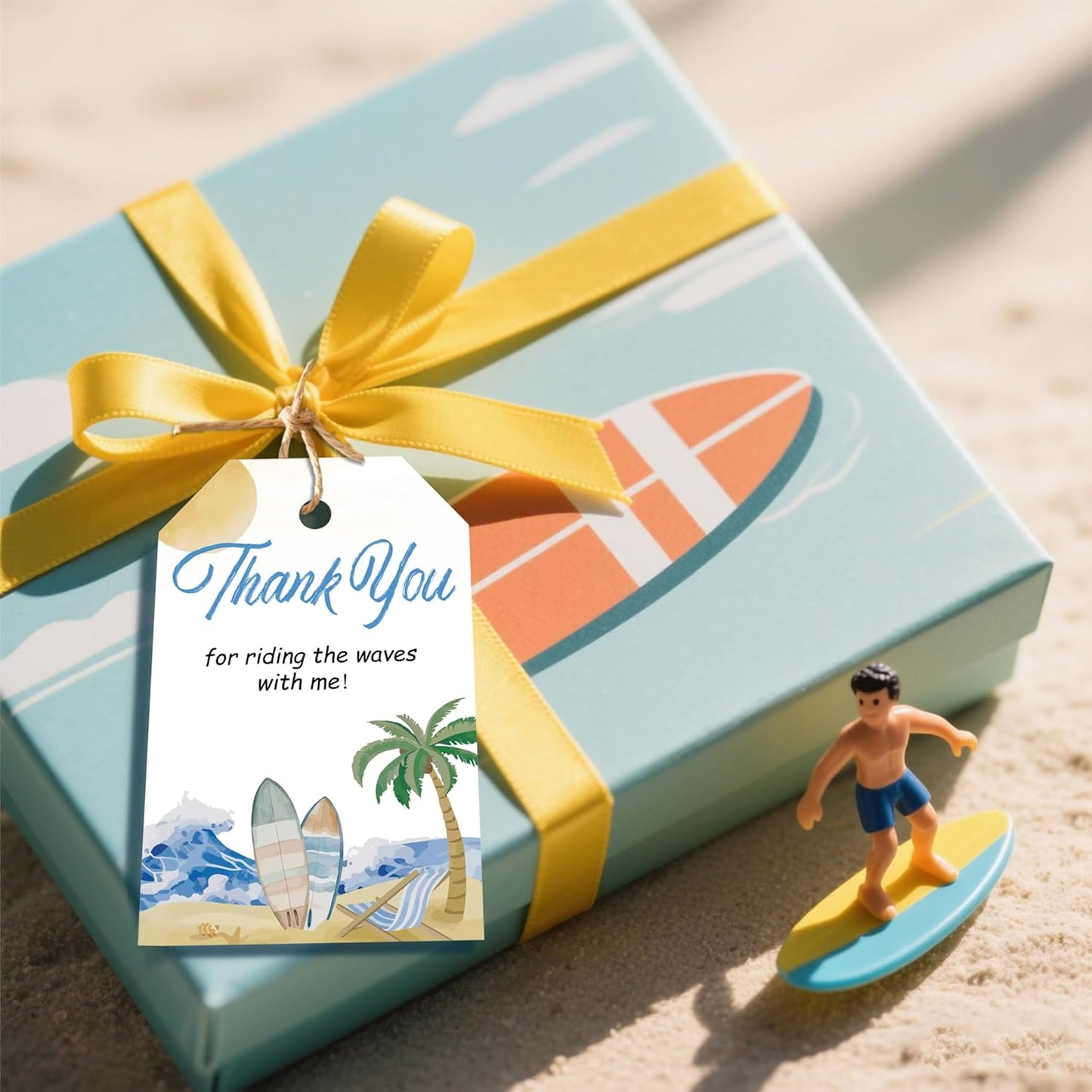 50pcs Surfing Thank You Tags, The Big One Surf Up Favor Tags for Summer Beach Themed Birthday and Baby Shower Party Gift Wrapping Decoration (Surf)