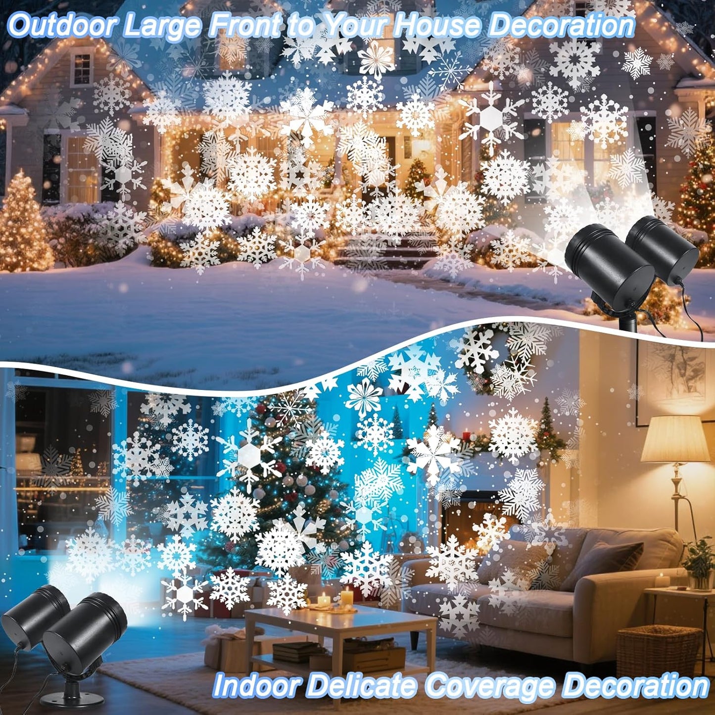 Snowflake Projector Christmas Lights Outdoor, Timer Double Head Projector Snowflake Light Waterproof, LED Rotating Snowfall Lamp for Holiday Party Yard Garden Indoor Christmas Decoration