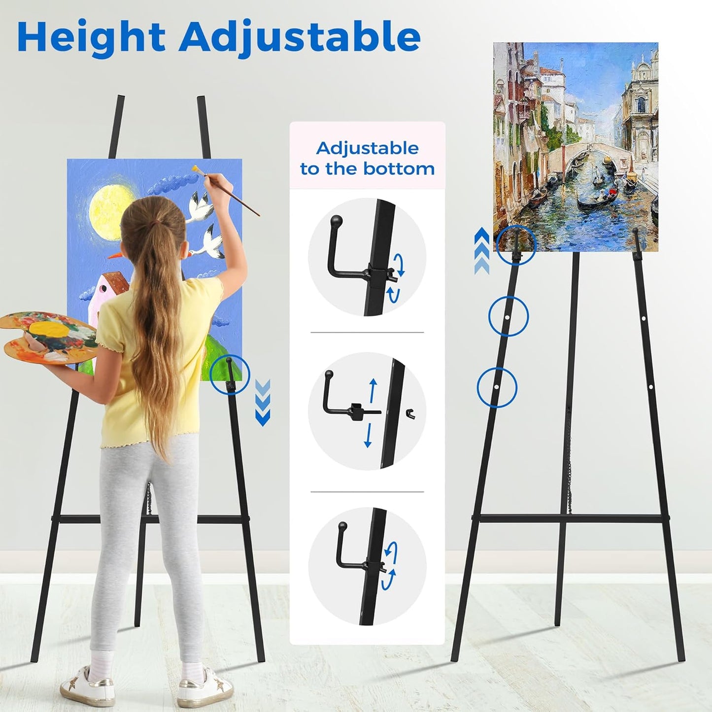 ARTASY 50" Black Easel Stand for Wedding Signs, Posters, Portable Artist Easel for Painting Canvas, Large Display Easel for Home and Office