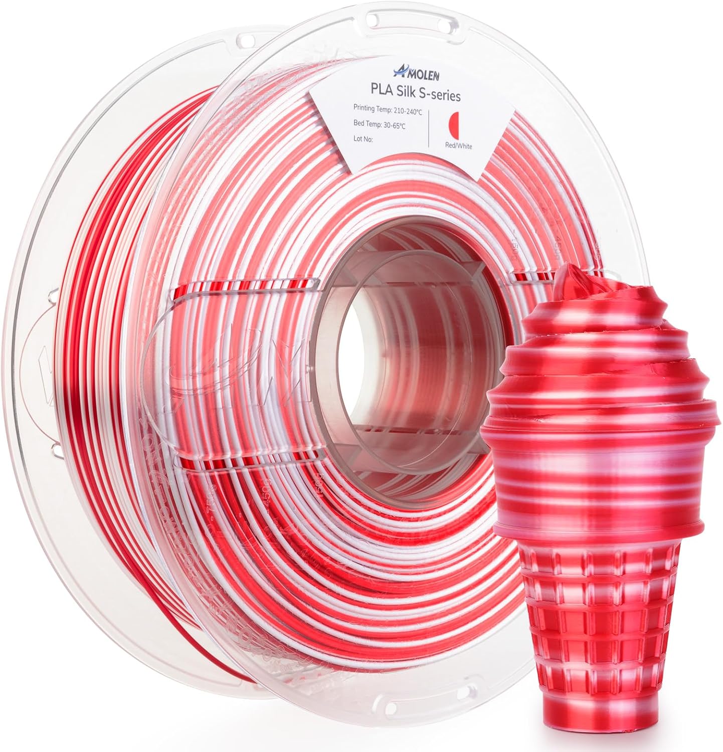 AMOLEN Silk PLA 3D Printer Filament, Shiny Multicolor Christmas Rainbow PLA Filament 1.75mm, Fast Color Change PLA 3D Printing Filament for Most FDM 3D Printer, Red White, 1kg (2.2lbs)