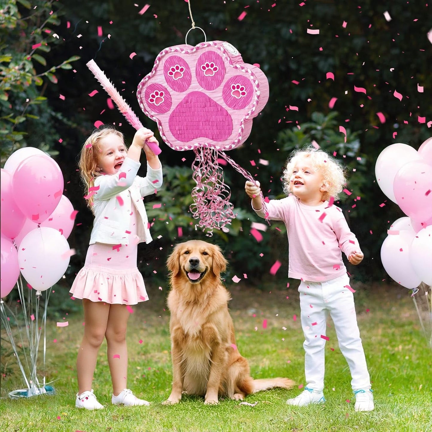 WERNNSAI Pink Dog Paw Pinata - Dog Pinata Pet Theme Party Games Pink Girl Style Puppy Paw Party Decorations Animal Party Supply for Kids Birthday with Blindfold