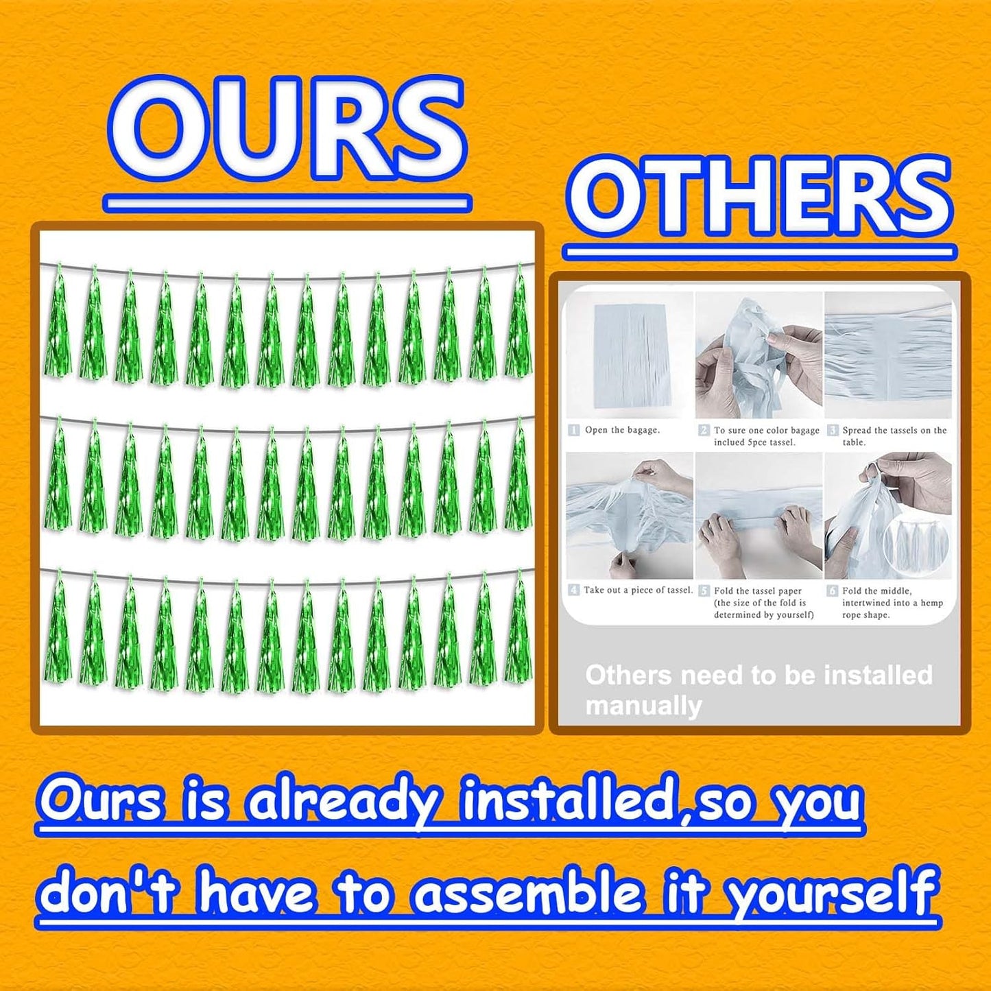 3P Metallic Fringe Tassel Banner Garland Foil Tinsel Streamer Wall Hanging Curtain Backdrop Banner for Parade Floats, Graduation Decorations, Father's Day Party Decoration(Green)