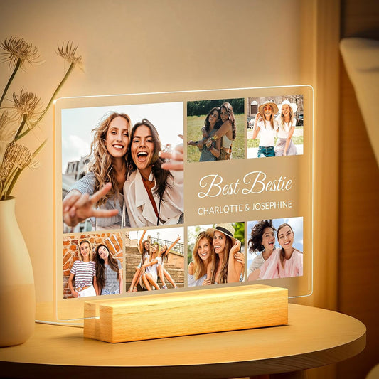 Personalized Picture Frames with Photo, Custom Photo Frame with Night Light, Customized Photo Gifts, Personalized Birthday Gifts for Women, Her, Bestie, Best Friends