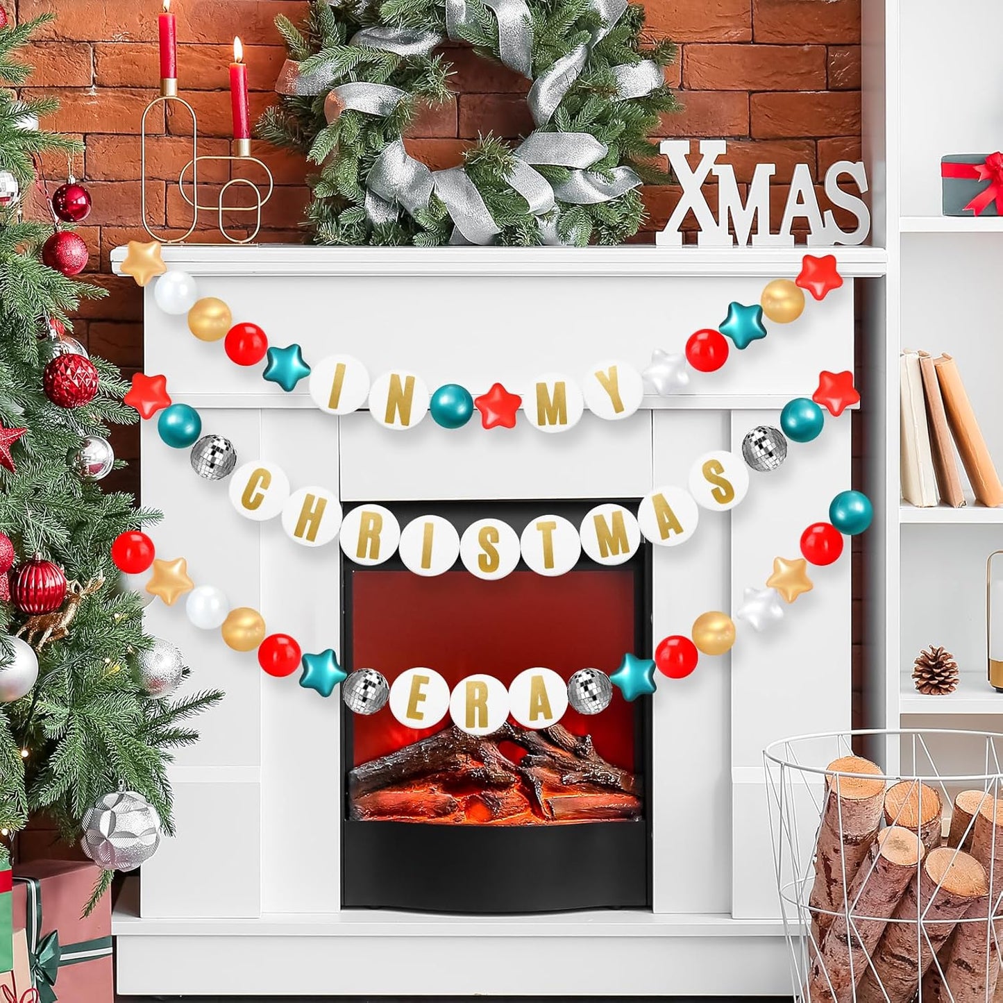 Giant Friendship Bracelet Garland Kit, DIY Birthday Banner with Letters Ball Jumbo Customizable Friendship Bracelet Decor for Halloween Christmas Wedding Party(Red, Green, White)