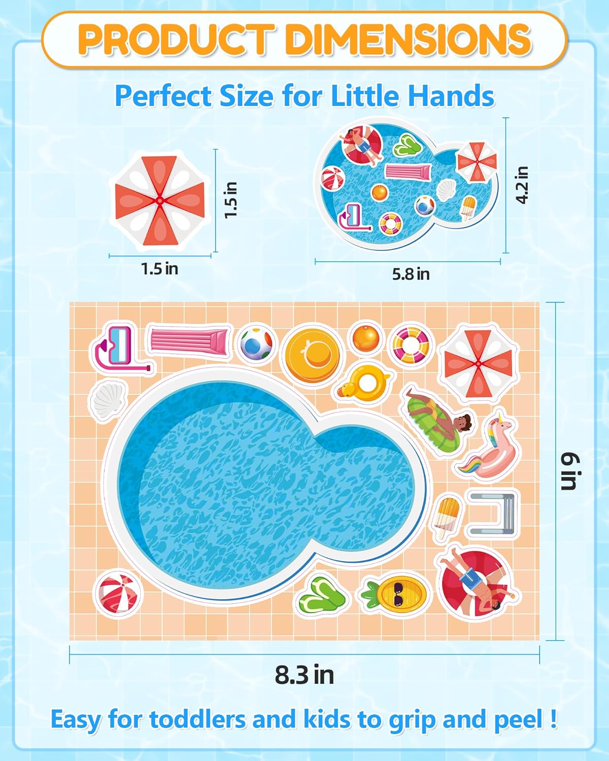 Aowplc 32 Sheets Make‑a‑Pool Stickers for Kids – Mix & Match Craft Kit – Summer Party Favors & Activities